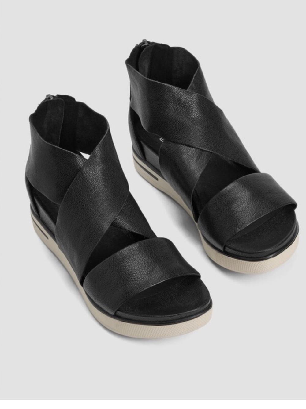 Eileen Fisher Sport Tumbled Leather Sneaker Sandals Black Size 7.5